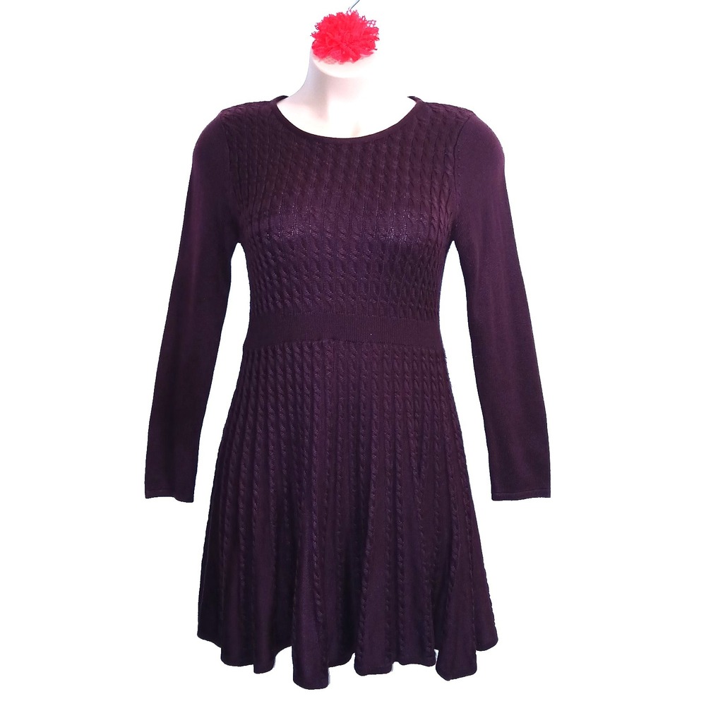 Marc New York Cable Knit Fit Flare Sweater Dress L Purple Preppy Old Money Cozy